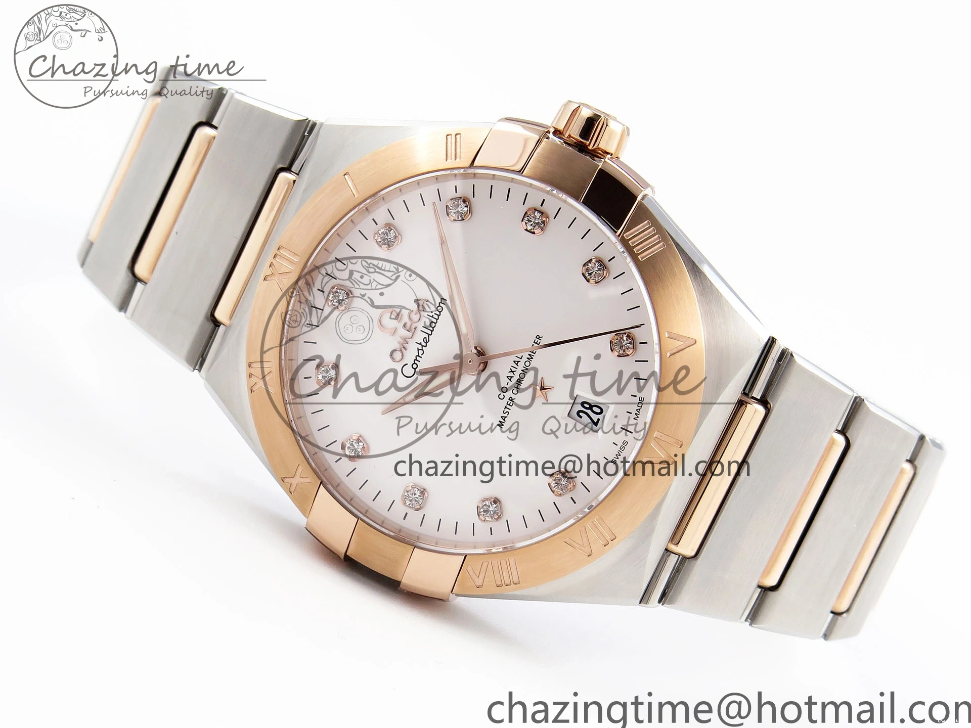 0414 Constellation 39mm SS RG ASWF 1:1 Best Edition White Diamonds Dial on SS RG Bracelet A Minimalist 7772